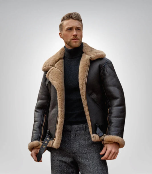 Mens B3 Aviator Brown Sheepskin Leather Jacket