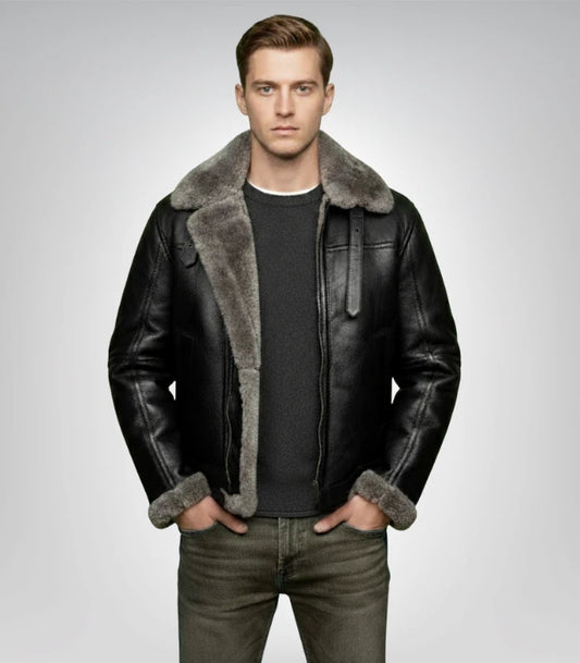 Men's RAF aviator shearling leather pilot jacket – classic design