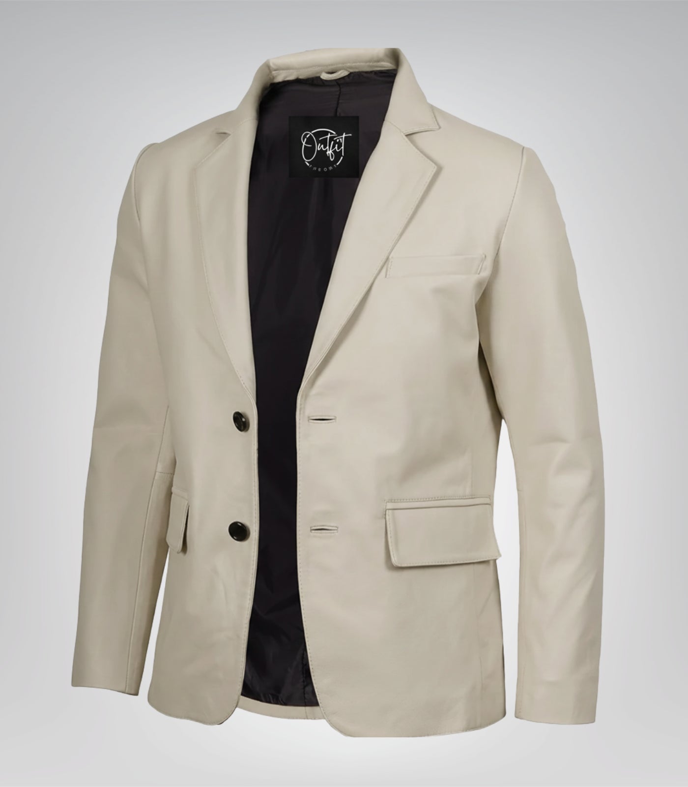 Men’s off-white leather blazer with notch lapel