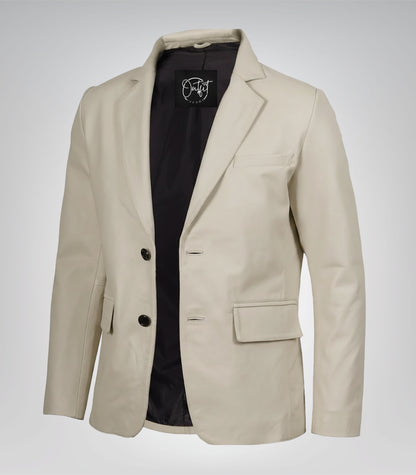 Men’s off-white leather blazer with notch lapel