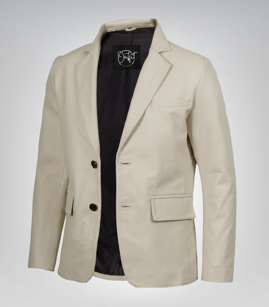 Men’s off-white leather blazer with notch lapel