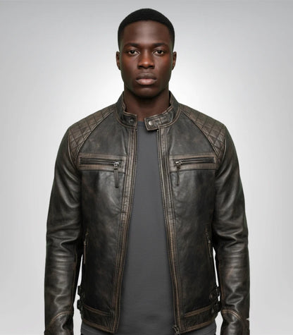 Mens Cafe Racer Retro Motorcycle Leather Jacket