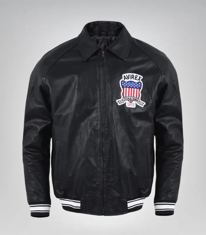 Men’s black Avirex leather bomber jacket – vintage American pilot style