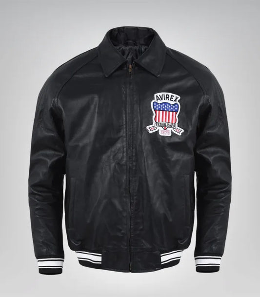 Men’s black Avirex leather bomber jacket – vintage American pilot style