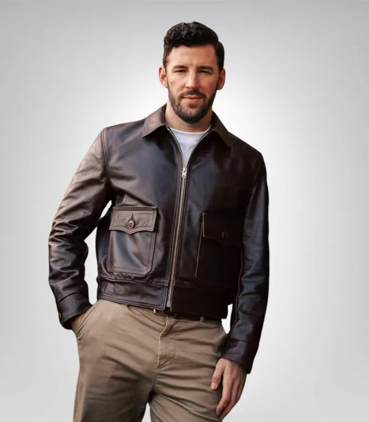 Men’s brown leather bomber jacket – classic A2 flight aviator style