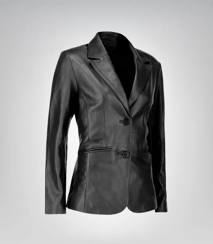Tailored women’s black lambskin blazer jacket – classic and timeless look