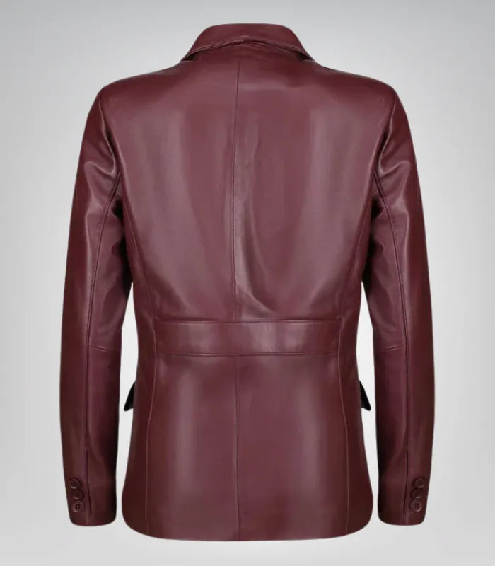 Elegant women’s lambskin blazer in rich burgundy color for smart casual outfits