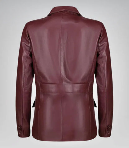 Elegant women’s lambskin blazer in rich burgundy color for smart casual outfits