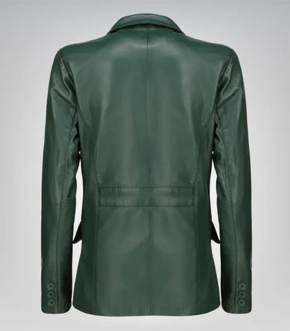 Classic women’s genuine lambskin blazer in green – tailored elegant design