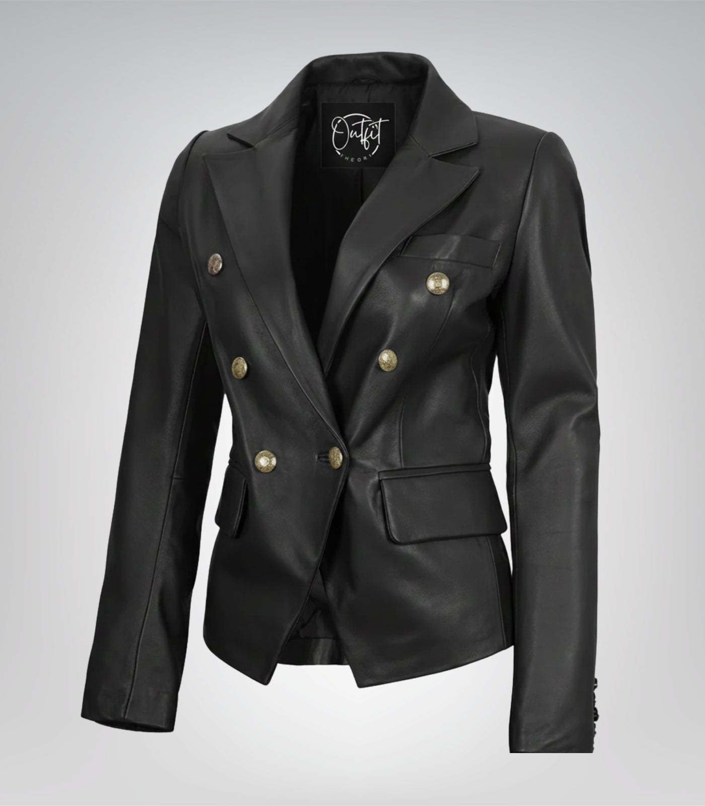 Kim women’s black leather blazer with double-breasted design