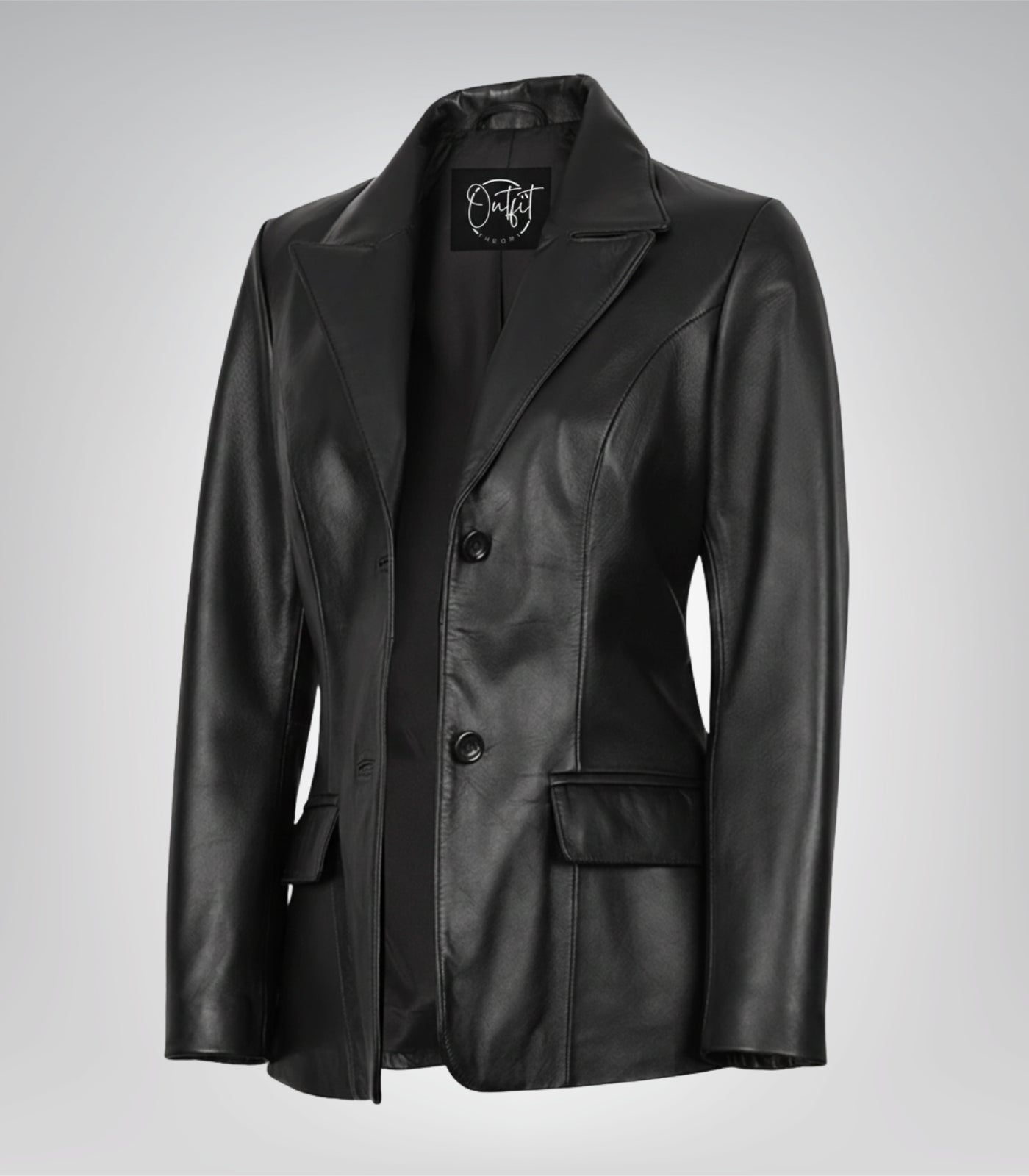 Women’s Black Leather Blazer – Classic Two-Button Genuine Lambskin Jacket