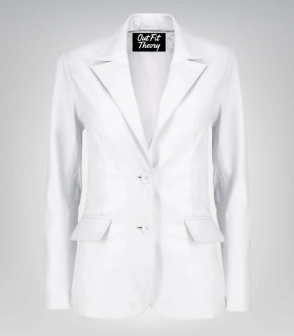 Women’s classic white lambskin leather blazer jacket – elegant everyday look