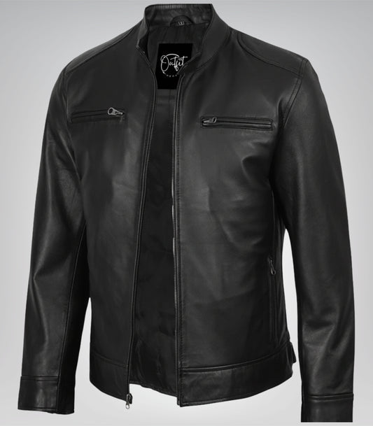 Sleek lambskin leather motorcycle jacket for men