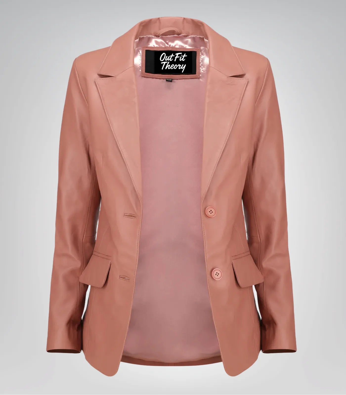 Women’s classic pink lambskin leather blazer jacket – elegant everyday look