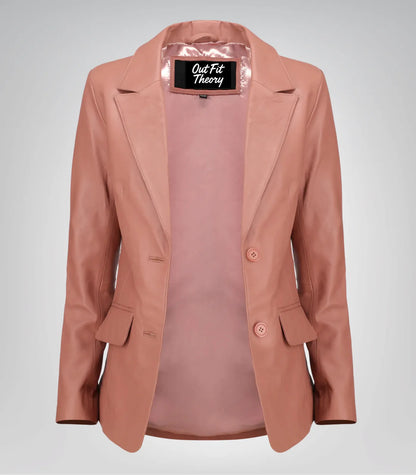 Women’s classic pink lambskin leather blazer jacket – elegant everyday look