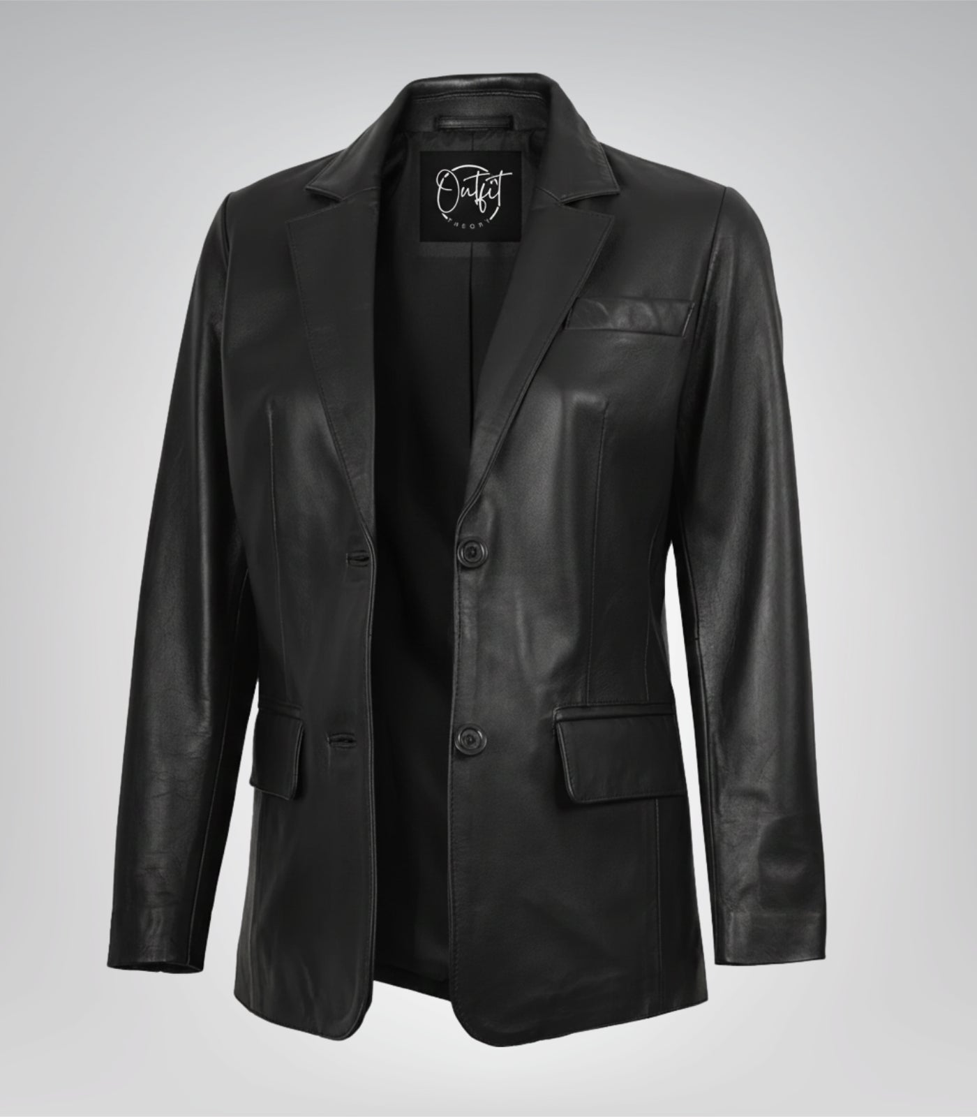 Women’s Two-Button Black Leather Blazer Jacket – Classic