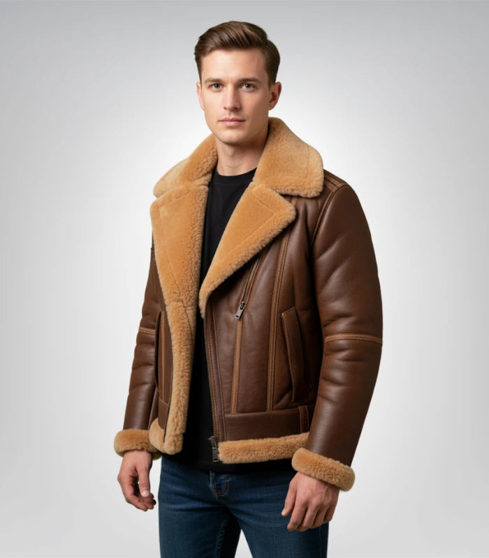 Men's B3 brown shearling aviator jacket – classic leather coat