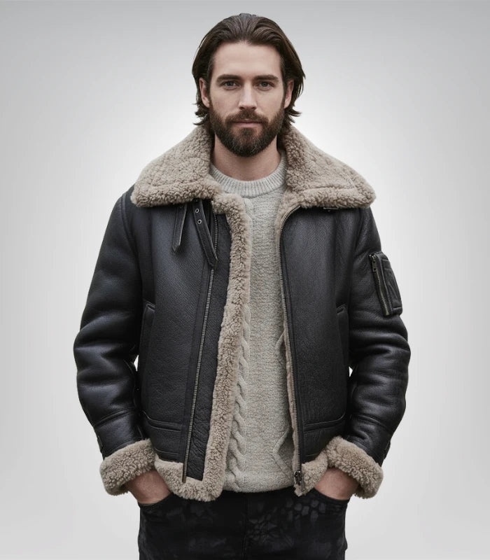 Mens Black Sheepskin Leather Jacket