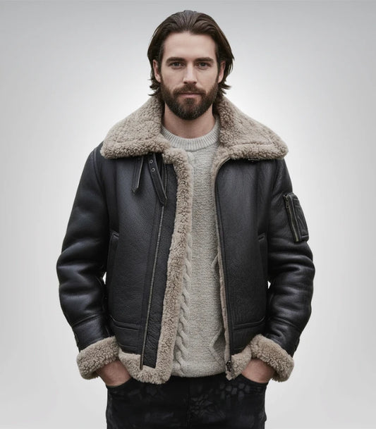 Mens Black Sheepskin Leather Jacket
