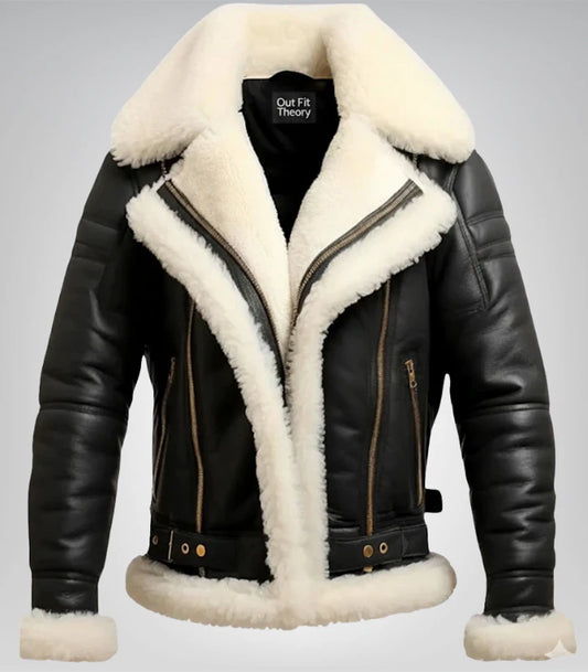 Mens Bomber Leather Aviator Shearling Jacket