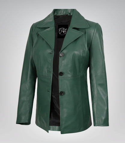 Women’s green real lambskin leather blazer