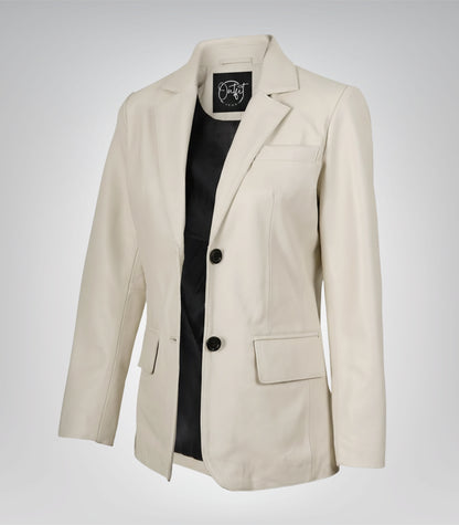 Women’s off-white real lambskin leather blazer