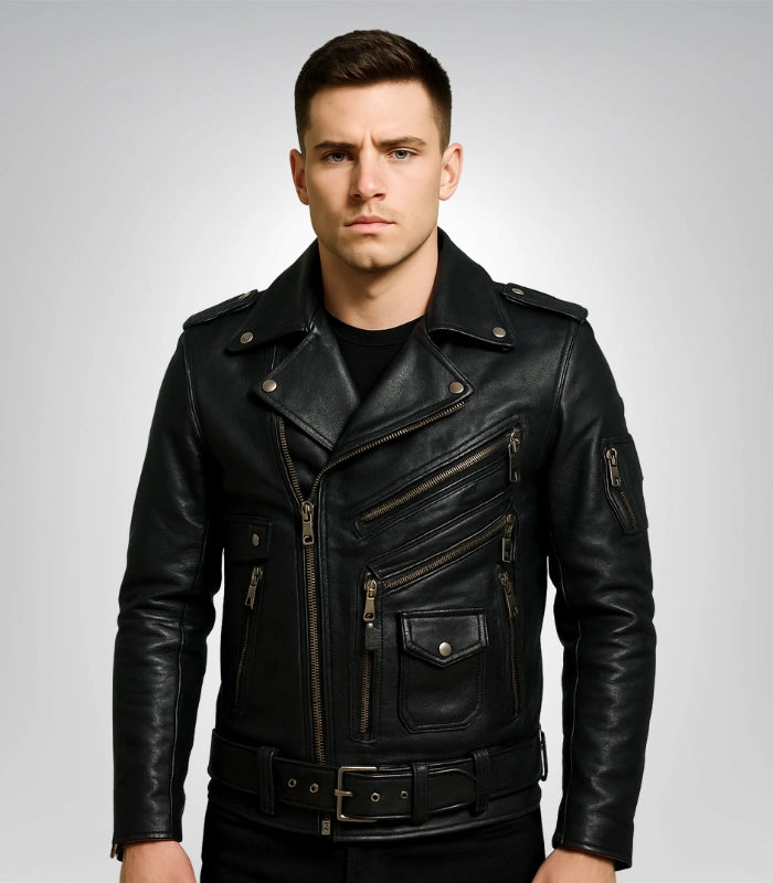 Premium men’s leather biker jacket – cafe racer design