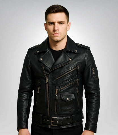 Premium men’s leather biker jacket – cafe racer design