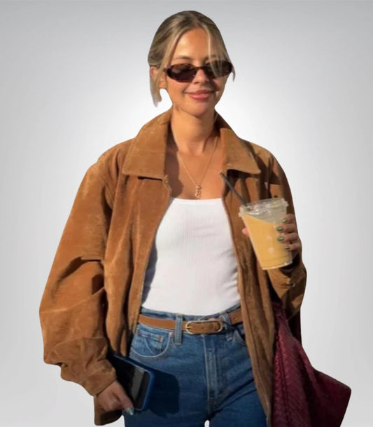 Vintage brown suede leather jacket – oversized 90s retro coat