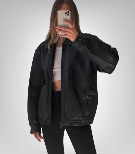 Vintage 80s lambskin leather bomber jacket – oversized fit style