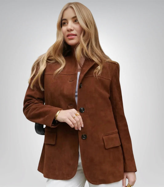 Vintage brown suede blazer – women’s western sheepskin coat