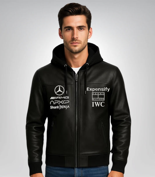 APXGP F1 racing leather hoodie – motorsport streetwear jacket for men
