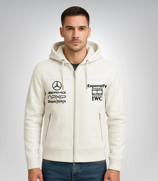 F1 motorsport leather jacket for men – handmade APXGP racing hoodie