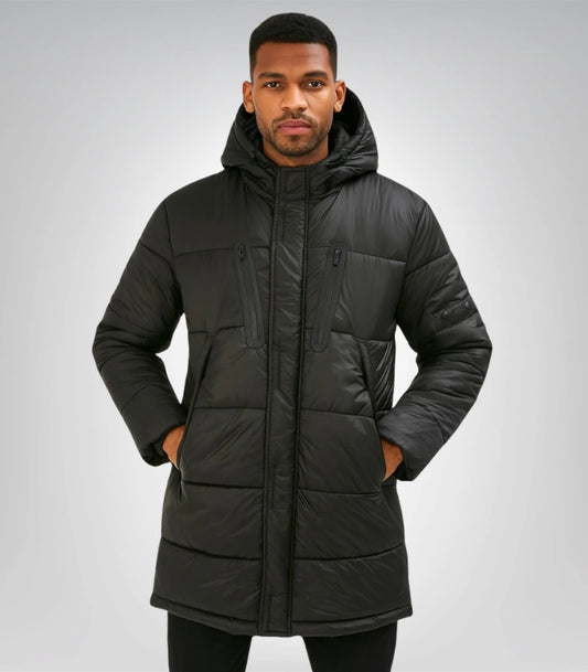 Black puffer coat – Pep Guardiola inspired long parachute jacket