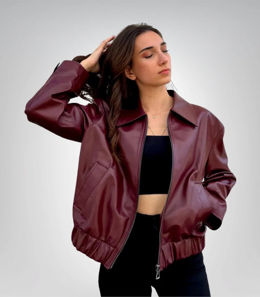 Burgundy Genuine Short Leather Jacket