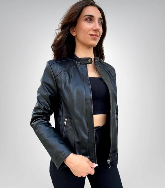 Stylish black leather jacket for women – genuine soft leather outerwear