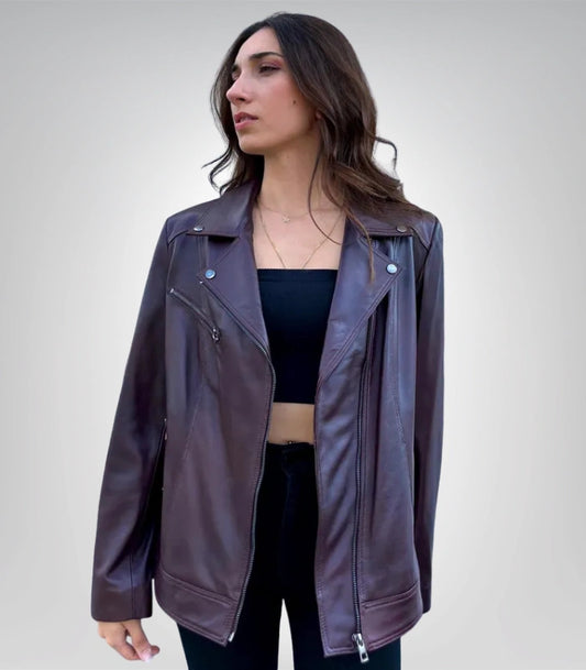 Women’s burgundy bomber genuine leather jacket – premium outerwear