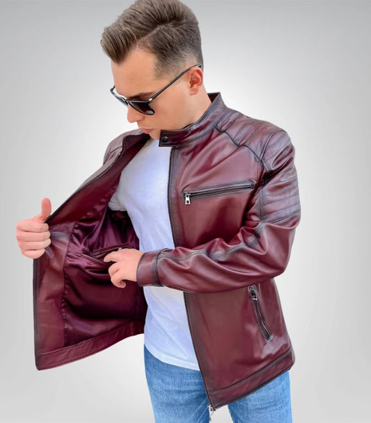Burgundy genuine leather jacket – custom men’s leather outerwear