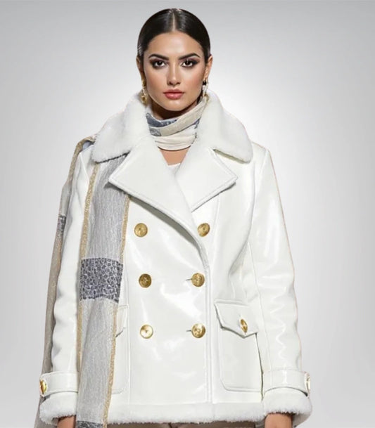 Women’s white Italian leather coat – short cashmere-lined luxury style