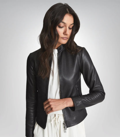 Women’s Black Leather Jacket 100% Lambskin with Gunmetal Zipper