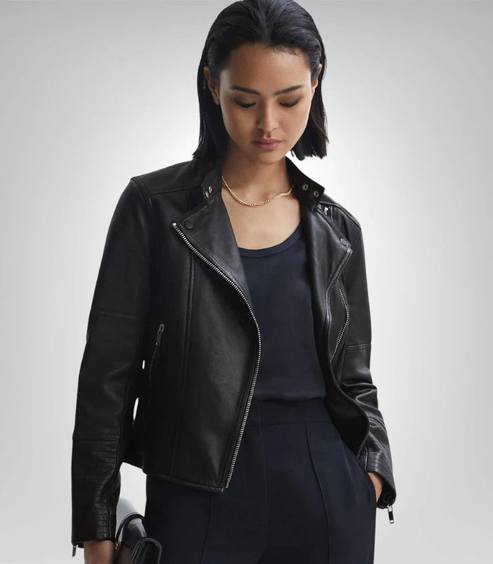 Women’s Genuine Leather Jacket Handmade Sheepskin Cropped Street Style