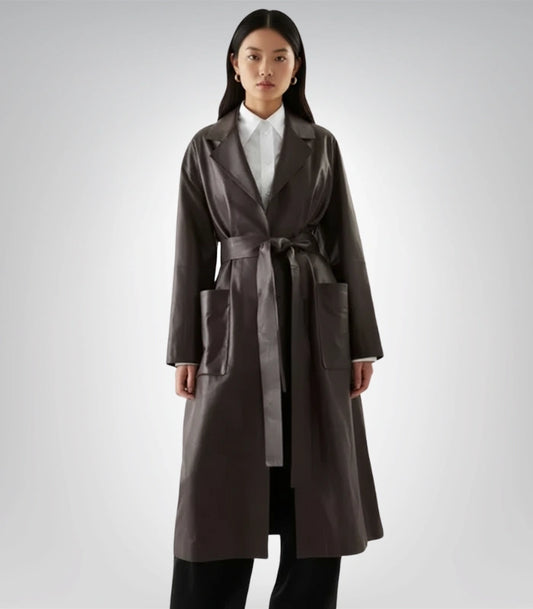 Women’s leather trench coat – long elegant leather outerwear