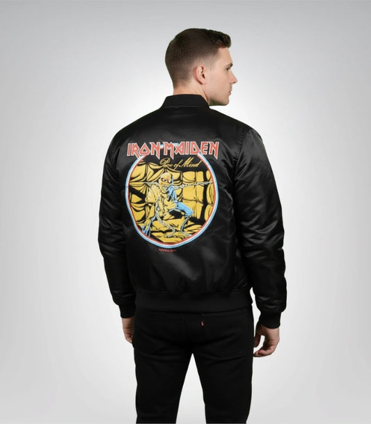 Vintage Iron Maiden 1980s tour bomber jacket with band logo