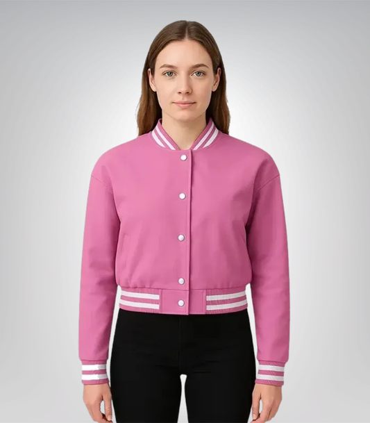 Adele Inspired Women’s Pink Varsity Jacket – Trendy Casual Outerwear