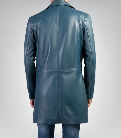 Men’s blue trench coat – classic real leather overcoat for timeless style