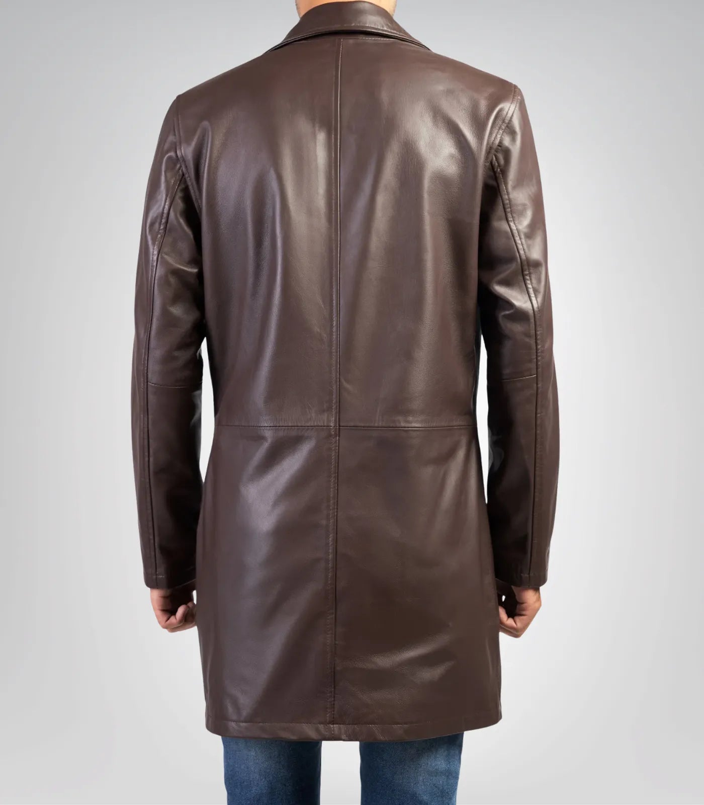 Elegant men’s brown leather trench coat – genuine leather long outerwear