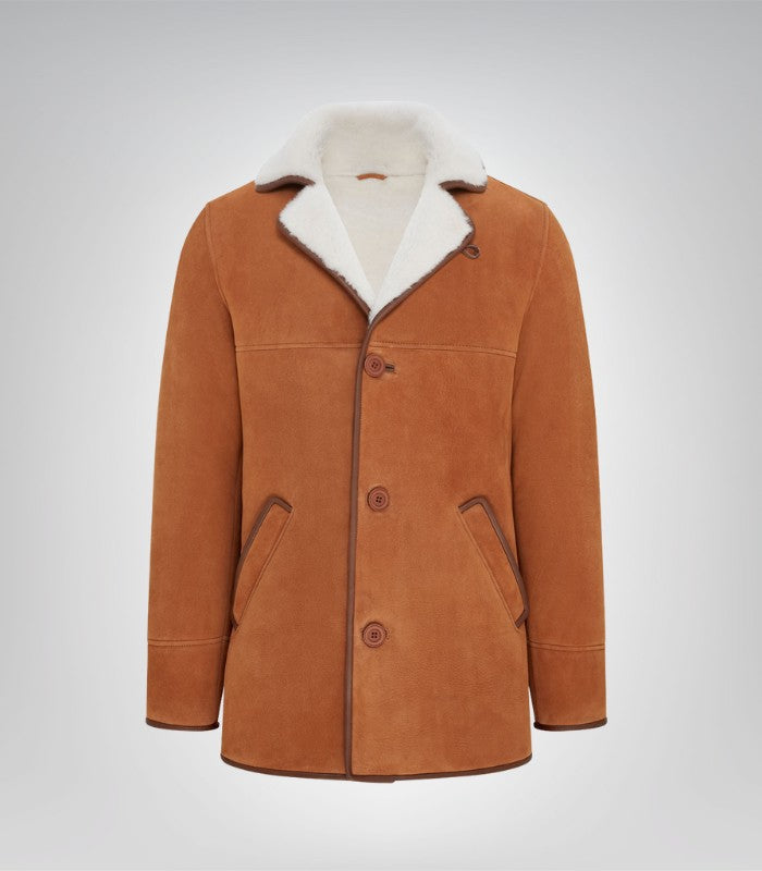 Men’s warm shearling pea coat – genuine leather winter coat