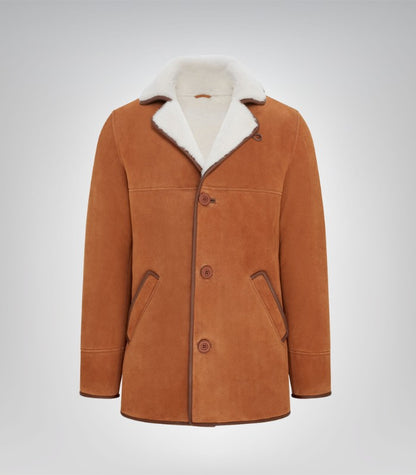 Men’s warm shearling pea coat – genuine leather winter coat
