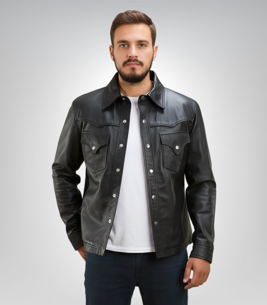 Ranchson black leather shirt – classic men’s leather top