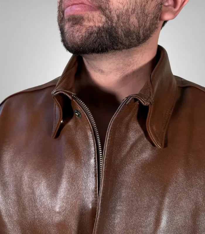 Men’s Classic Brown Leather Bomber Jacket – Vintage Aviator Style